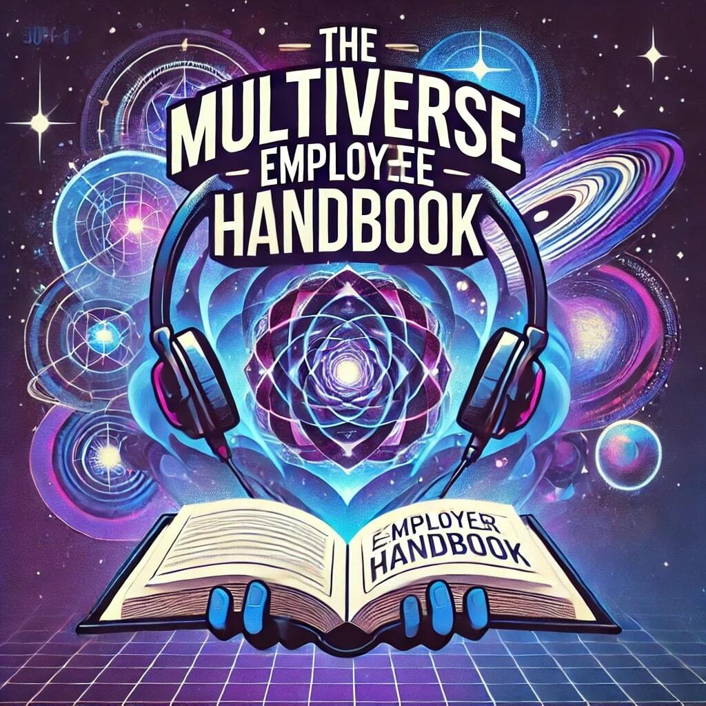 The Multiverse Employee Handbook Podcast Logo blending quantum physics and comedy